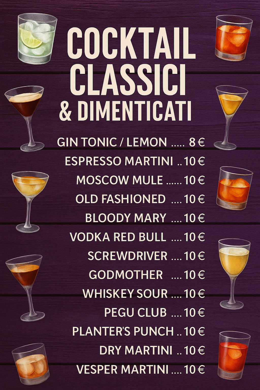 Menu cocktail classici IBA al Dr. GaHe Lodi
